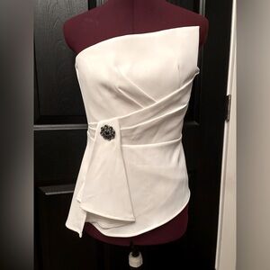 White House Black Market Business formal fold over white strapless top with gems